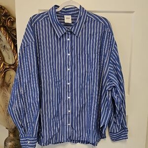GAP The Big Shirt - Blue and White Button Down Shirt